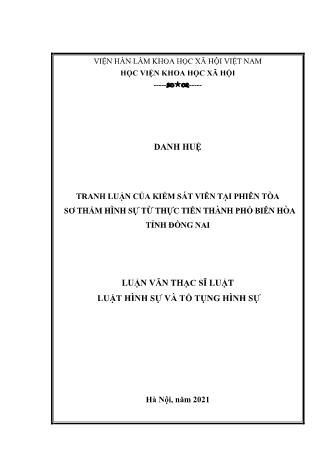 Luận văn Tranh luận của kiểm sát viên tại phiên tòa sơ thẩm hình sự từ thực tiễn Thành phố Biên Hòa tỉnh Đồng Nai