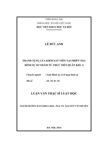 Luận văn Tranh tụng của kiểm sát viên tại phiên tòa hình sự sơ thẩm từ thực tiễn quân khu 4