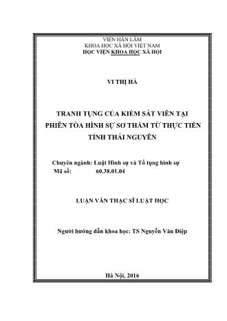 Luận văn Tranh tụng của kiểm sát viên tại phiên tòa hình sự sơ thẩm từ thực tiễn tỉnh Thái Nguyên