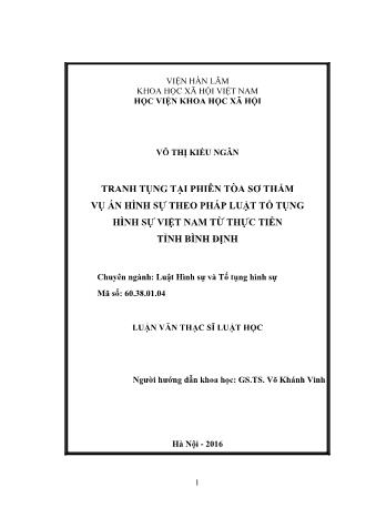 Luận văn Tranh tụng tại phiên tòa sơ thẩm vụ án hình sự theo pháp luật tố tụng hình sự Việt Nam từ thực tiễn tỉnh Bình Định