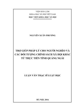 Luận văn Trợ giúp pháp lý cho người nghèo và các đối tượng chính sách xã hội khác từ thực tiễn tỉnh Quảng Ngãi