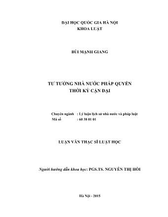 Luận văn Tư tưởng nhà nước pháp quyền thời kỳ cận đại