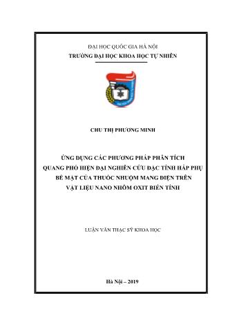 Luận văn Ứng dụng các phương pháp phân tích quang phổ hiện đại nghiên cứu đặc tính hấp phụ bề mặt của thuốc nhuộm mang điện trên vật liệu Nano Nhôm Oxit biến tính