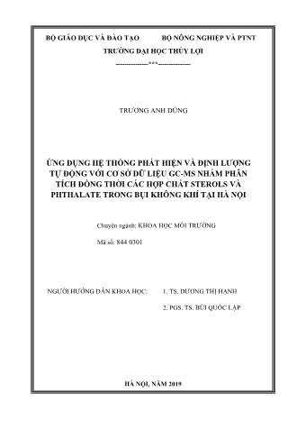 Luận văn Ứng dụng hệ thống phát hiện và định lượng tự động với cơ sở dữ liệu GC-MS nhằm phân tích đồng thời các hợp chất Sterols và Phthalate trong bụi không khí tại Hà Nội