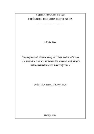 Luận văn Ứng dụng mô hình CMAQ để tính toán mức độ lan truyền các chất ô nhiễm không khí xuyên biên giới đến miền bắc Việt Nam