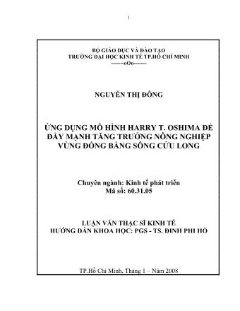 Luận văn Ứng dụng mô hình Harry T. Oshima để đẩy mạnh tăng trưởng nông nghiệp vùng đồng bằng sông Cửu Long