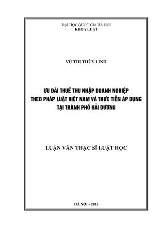 Luận văn Ưu đãi thuế thu nhập doanh nghiệp theo pháp luật Việt Nam và thực tiễn áp dụng tại Thành phố Hải Dương