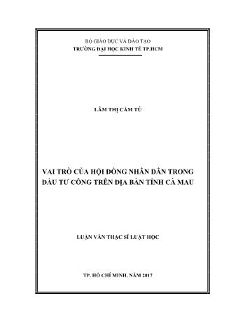 Luận văn Vai trò của hội đồng nhân dân trong đầu tư công trên địa bàn tỉnh Cà Mau