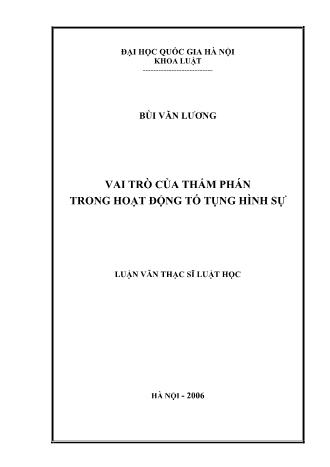 Luận văn Vai trò của thẩm phán trong hoạt động tố tụng hình sự