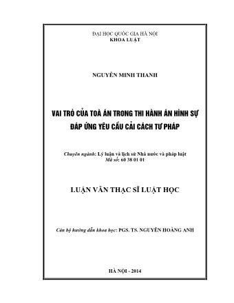 Luận văn Vai trò của tòa án trong thi hành án hình sự đáp ứng yêu cầu cải cách tư pháp