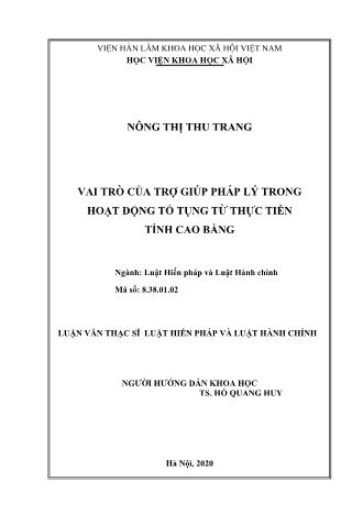 Luận văn Vai trò của trợ giúp pháp lý trong hoạt động tố tụng từ thực tiễn tỉnh Cao Bằng