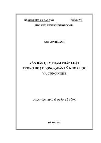 Luận văn Văn bản quy phạm pháp luật trong hoạt động quản lý khoa học và công nghệ