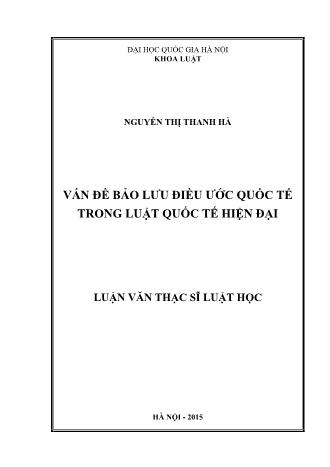 Luận văn Vấn đề bảo lưu điều ước quốc tế trong luật quốc tế hiện đại