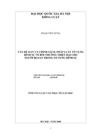 Luận văn Vấn đề oan và chính sách, pháp luật tố tụng hình sự về bồi thường thiệt hại cho người bị oan trong tố tụng hình sự