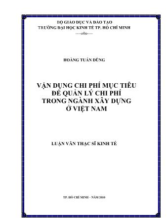 Luận văn Vận dụng chi phí mục tiêu để quản lý chi phí trong ngành xây dựng ở Việt Nam