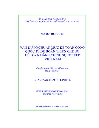 Luận văn Vận dụng chuẩn mực kế toán công quốc tế để hoàn thiện chế độ kế toán hành chính sự nghiệp Việt Nam