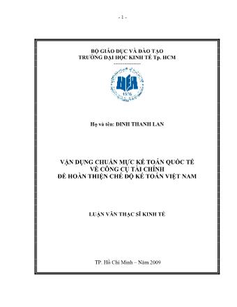 Luận văn Vận dụng chuẩn mực kế toán quốc tế về công cụ tài chính để hoàn thiện chế độ kế toán Việt Nam