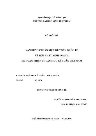 Luận văn Vận dụng chuẩn mực kế toán quốc tế về hợp nhất kinh doanh để hoàn thiện chuẩn mực kế toán Việt Nam