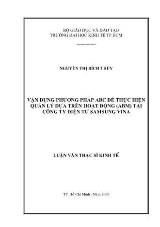 Luận văn Vận dụng phương pháp abc để thực hiện quản lý dựa trên hoạt động (ABM) tại công ty điện tử Samsung Vina