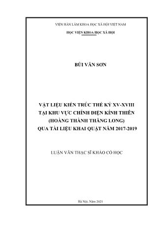 Luận văn Vật liệu kiến trúc thế kỷ XV-XVIIII tại khu vực chính điện kính thiên (Hoàng Thành Thăng Long) qua tài liệu khai quật năm 2017-2019