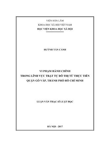 Luận văn Vi phạm hành chính trong lĩnh vực trật tự đô thị từ thực tiễn Quận Gò Vấp, Thành phố Hồ Chí Minh