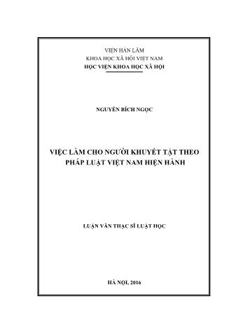 Luận văn Việc làm cho người khuyết tật theo pháp luật Việt Nam hiện hành