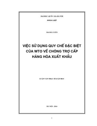 Luận văn Việc sử dụng quy chế đặc biệt của WTO về chống trợ cấp hàng hóa xuất khẩu