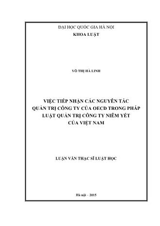 Luận văn Việc tiếp nhận các nguyên tắc quản trị công ty của OECD trong pháp luật quản trị công ty niêm yết của Việt Nam