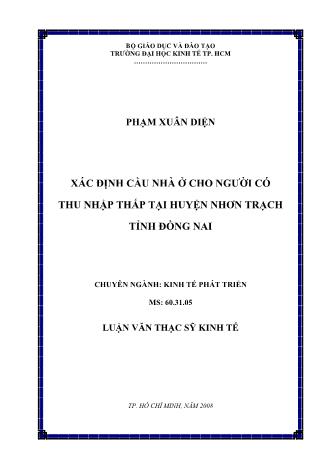 Luận văn Xác định cầu nhà ở cho người có thu nhập thấp tại huyện Nhơn Trạch tỉnh Đồng Nai