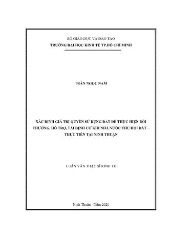 Luận văn Xác định giá trị quyền sử dụng đất để thực hiện bồi thường, hỗ trợ, tái định cư khi nhà nước thu hồi đất – thực tiễn tại Ninh Thuận