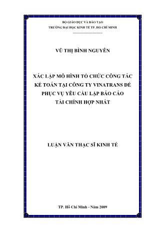 Luận văn Xác lập mô hình tổ chức công tác kế toán tại công ty Vinatrans để phục vụ yêu cầu lập Báo cáo tài chính hợp nhất