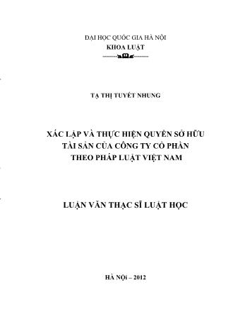 Luận văn Xác lập và thực hiện quyền sở hữu tài sản của công ty cổ phần theo pháp luật Việt Nam