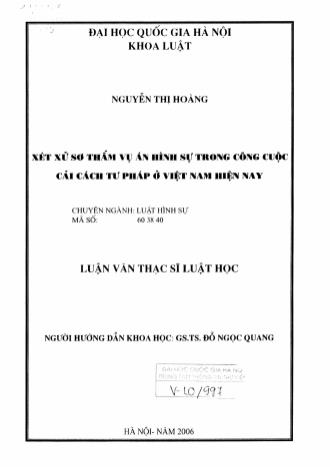 Luận văn Xét xử sơ thẩm vụ án hình sự trong công cuộc cải cách tư pháp ở Việt Nam hiện nay