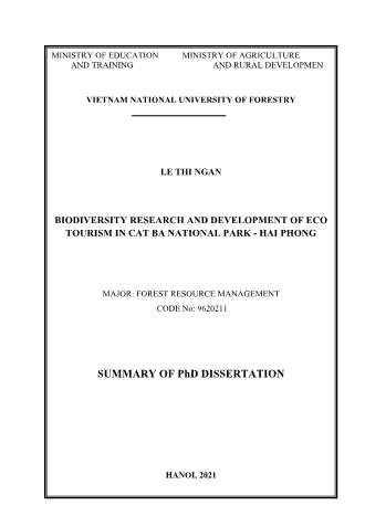 Tóm tắt Luận án Biodiversity research and development of eco tourism in cat ba national park - Hai phong