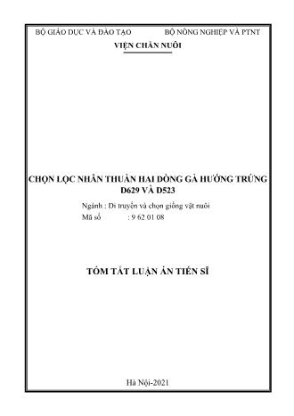 Tóm tắt Luận án Chọn lọc nhân thuần hai dòng gà hướng trứng D629 và D523