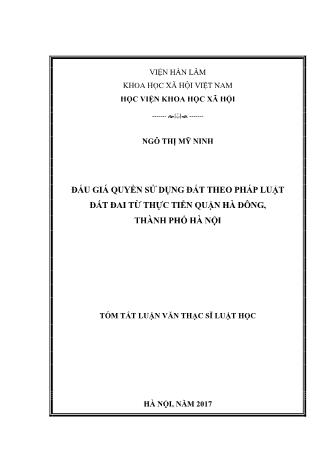 Tóm tắt Luận án Đấu giá quyền sử dụng đất theo pháp luật đất đai từ thực tiễn quận Hà Đông, Thành phố Hà Nội