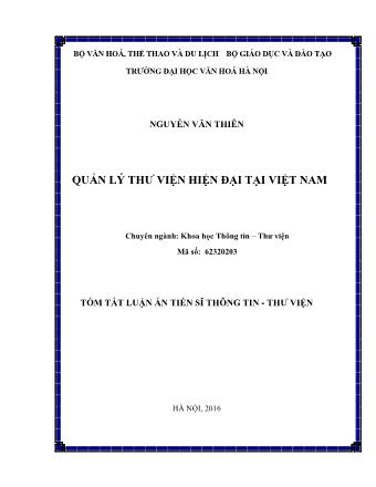 Tóm tắt Luận án Quản lý thư viện hiện đại tại Việt Nam