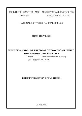 Tóm tắt Luận án Selection and pure breeding of two egg-oriented D629 and D523 chicken lines