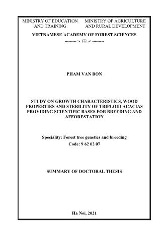 Tóm tắt Luận án Study on growth characteristics, wood properties and sterility of triploid acacias providing scientific bases for breeding and afforestation