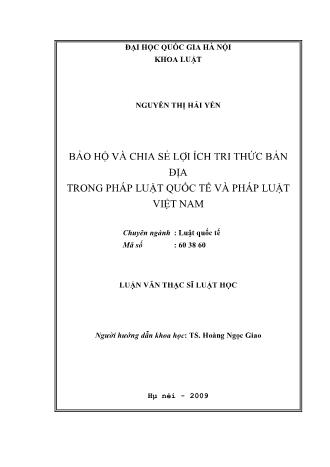 Tóm tắt Luận văn Bảo hộ và chia sẻ lợi ích tri thức bản địa trong pháp luật quốc tế và pháp luật Việt Nam