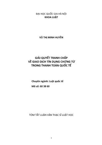 Tóm tắt Luận văn Giải quyết tranh chấp về giao dịch tín dụng chứng từ trong thanh toán quốc tế