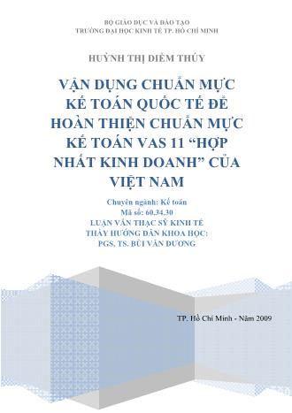 Vận dụng chuẩn mực kế toán quốc tế để hoàn thiện chuẩn mực kế toán VAS 11 “hợp nhất kinh doanh” của Việt Nam