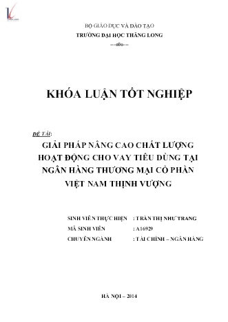 Khóa luận Giải pháp nâng cao chất lượng hoạt động cho vay tiêu dùng tại NHTMCP Việt Nam Thịnh Vượng