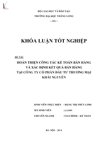 Khóa luận Hoàn thiện công tác kế toán bán hàng và xác định kết quả bán hàng tại Công ty Cổ phần Đầu tư Thương mại Khải Nguyên