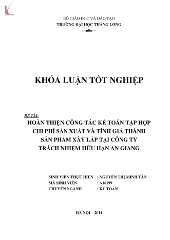 Khóa luận Hoàn thiện công tác kế toán tập hợp chi phí sản xuất và tính giá thành sản phẩm xây lắp tại Công ty TNHH An Giang
