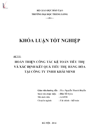 Khóa luận Hoàn thiện công tác kế toán tiêu thụ và xác định kết quả tiêu thụ hàng hóa tại Công ty TNHH Khải Minh