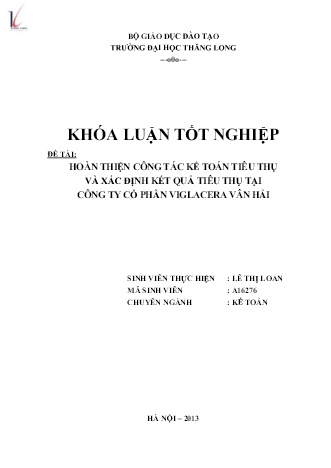 Khóa luận Hoàn thiện công tác kế toán tiêu thụ và xác định kết quả tiêu thụ tại Công ty Cổ phần Viglacera Vân Hải