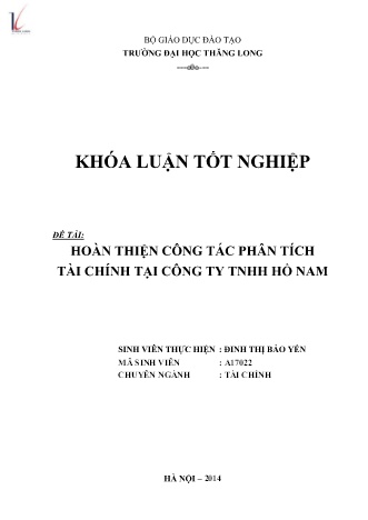 Khóa luận Hoàn thiện công tác phân tích tài chính tại Công ty TNHH Hồ Nam