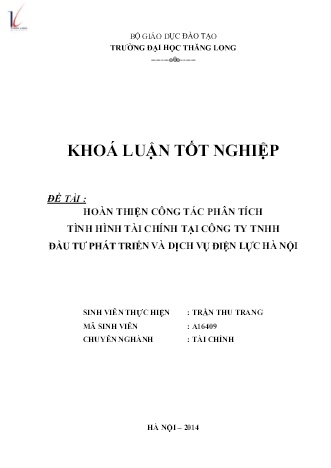 Khóa luận Hoàn thiện công tác phân tích tình hình tài chính tại Công ty TNHH đầu tư phát triển và dịch vụ Điện lực Hà Nội