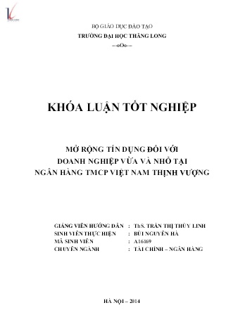 Khóa luận Mở rộng tín dụng đối với doanh nghiệp vừa và nhỏ tại Ngân hàng TMCP Việt Nam Thịnh Vượng - Bùi Nguyên Hà